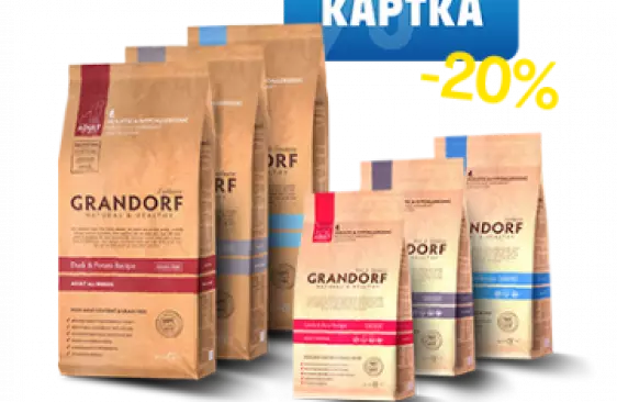 Скидка в 20% на сухой корм Grandorf