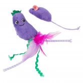 Игрушка Mr.Kranch для кошек "Баклажанчик и Мышка" плюшевая с кошачьей мятой и перышками, 19см, фиолетовая (арт.-2366)