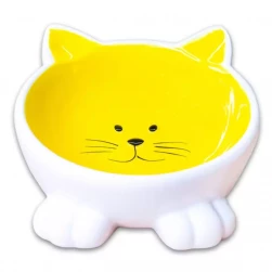 Миска Mr.Kranch керамическая для кошек "Мордочка кошки" на ножках, 100 мл желтая(арт.-6758)