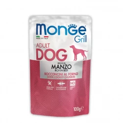 Monge Dog Grill Pouch Adult Manzo, влажный корм для собак с кусочками говядины, 100 гр.(арт.-3154)